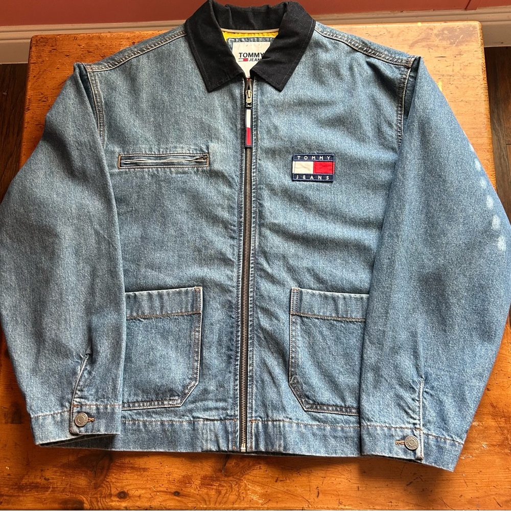 Tommy Hilfiger Light Blue Denim Jacket with Black Collar